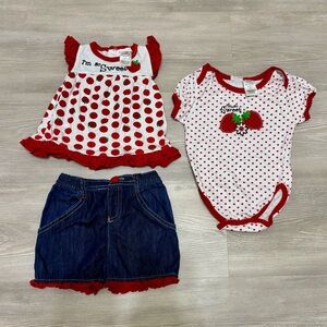 ✨$8 CLEAR-OUT✨ Vintage DDG Denim Strawberry Set Baby Girl Shorts Top Onsie